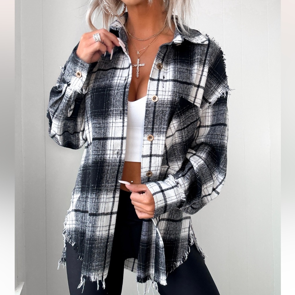 Price is Firm Black and White Plaid Button Down Flannel